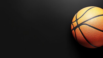 Dynamic basketball on black background with ample space for text, ideal for sports themed designs and promotions