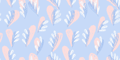 Pastel blue seamless pattern with abstract organic shapes. Plain creative geometric background. Vector hand drawn unique forms print. Contemporary minimalist ornament.