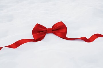 Bright red bow resting on a white surface evokes festive feelings during the holiday season