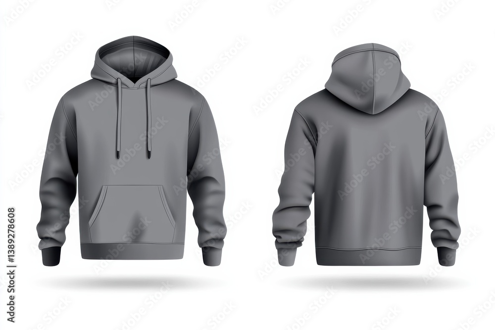 Poster Gray hooded sweatshirt displayed from front and back angles in a simple studio setting