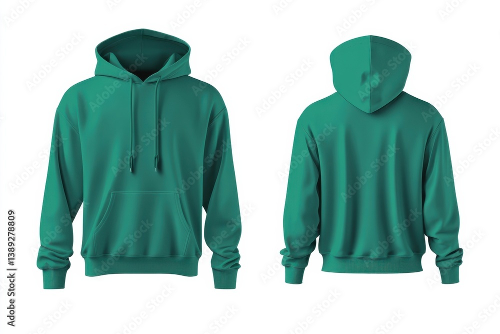 Poster solid green hoodie displayed from front and back angles for fashion and apparel presentation