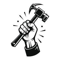 hand holding hammer illustration concept on white background 