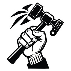 hand holding hammer illustration concept on white background 