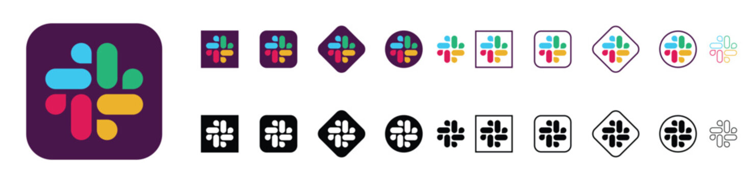 Social media app slack logo icon set, slack buttons, editorial vector illustration