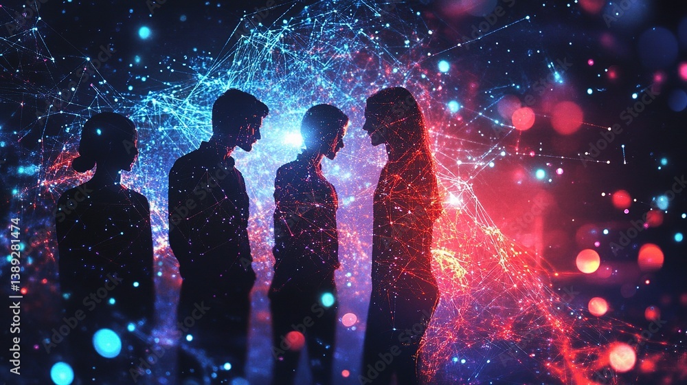 Aufkleber diverse team collaborating with ai technology in futuristic setting