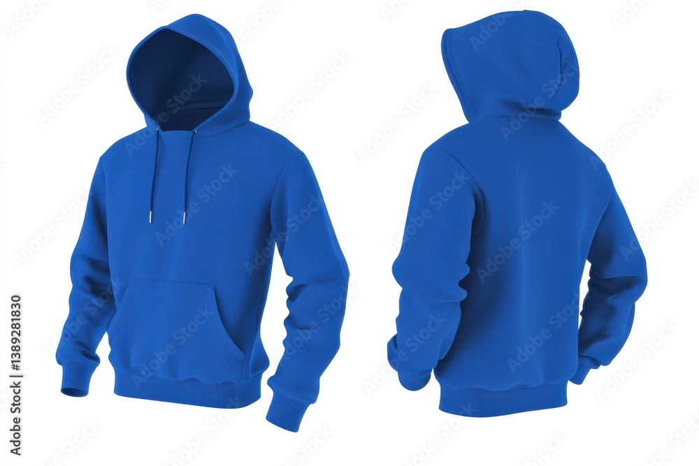 Poster Bright blue hoodie displayed from multiple angles in a studio setting during daytime