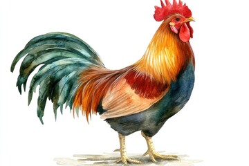 Fototapeta premium A colorful illustration of a majestic rooster in watercolor style