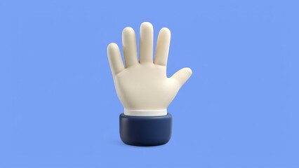 Obraz premium A stylized, cartoon-like hand model on a blue background, resembling a playful design element or a toy.
