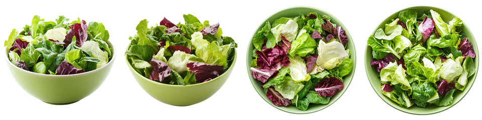 Four bowls of fresh mixed greens.