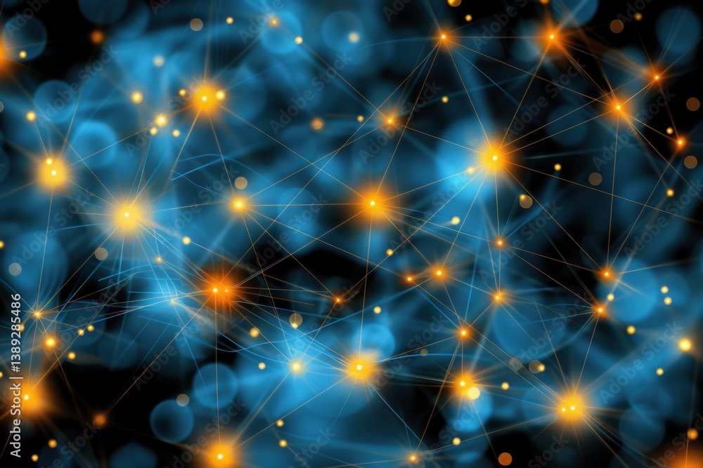 Poster abstract digital network with glowing nodes and connections.
