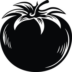 Premium quality black color tomato vector art, tomato silhouette and line art vector illustration