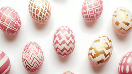Obraz premium Pink And Gold Patterned Easter Eggs On White Background