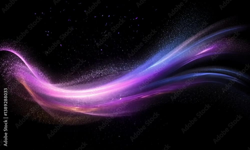 Aufkleber a dynamic particle burst with purple and blue light points emitting from an optical fiber and radiat