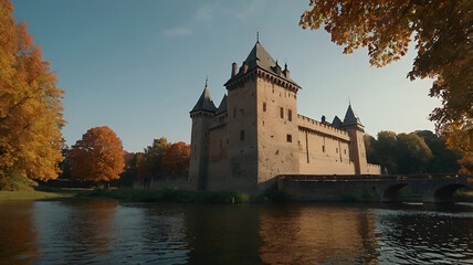 Obraz premium Ancient, architecture, beautiful castle on moat in summer