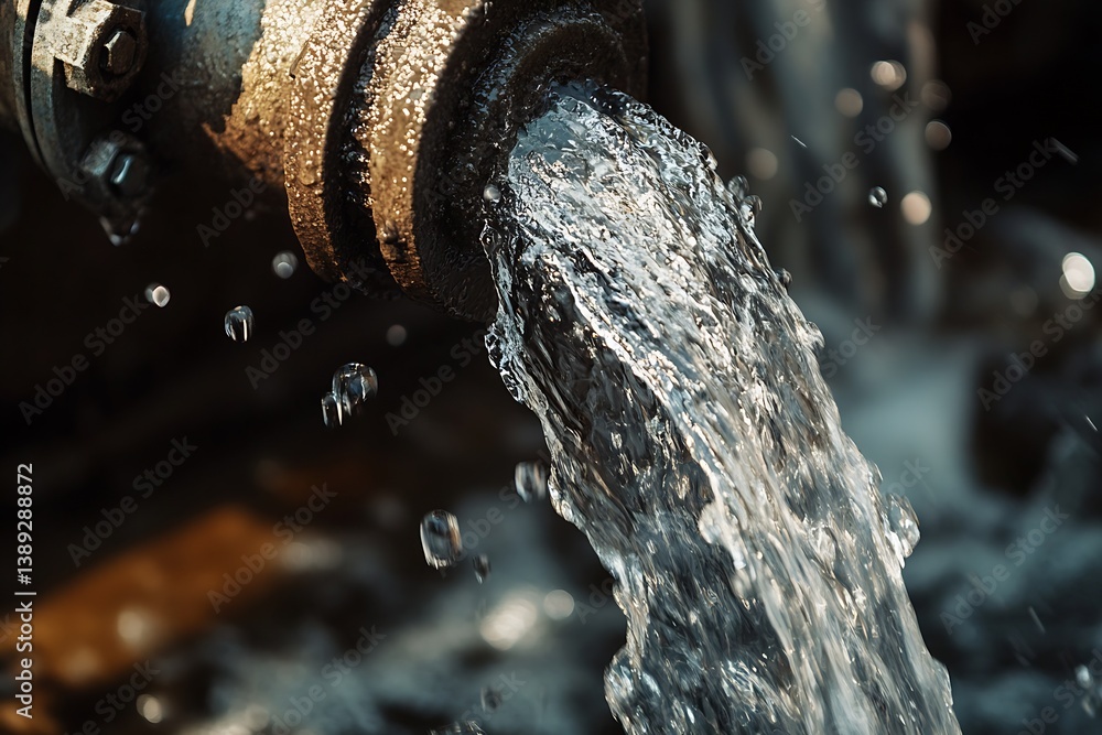 Leinwandbilder Close-up view of water cascading from a pipe creating a mesmerizing fountain in motion : Generative AI