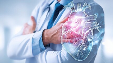 Doctor Comforting Patient with Heart Illustration in Background