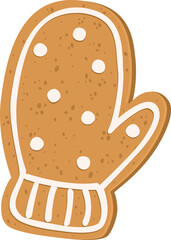 Gingerbread in the shape of a mitten isolated on a white background. Christmas treat decorated with icing