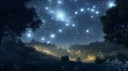 Fototapeta premium Celestial Symphony: A Dreamscape of Stars and Earth in Harmonious Solitude Under a Glittering Night Sky