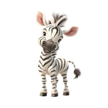 A friendly, cartoon zebra stands against a black background, smiling sweetly with its black and white stripes, adding charm to any project.