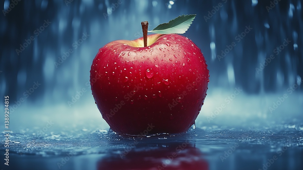 Aufkleber fresh and glimmering red apple with water droplets against a beautiful background for nature lovers 