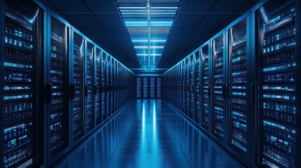 Server room, data center.  Rows of server cabinets