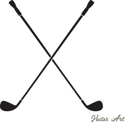 Crossed wedge golf club, Flat Black golf club silhouette, Pair of iron or wedge golf club flat vector icon
