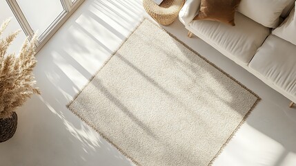 Beige rug in bright living room.