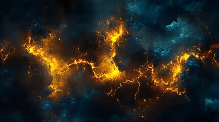 Fototapeta premium Glowing fiery energy, abstract background with blue, dark clouds, great for desktop or wallpaper