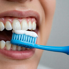 woman brushing teeth