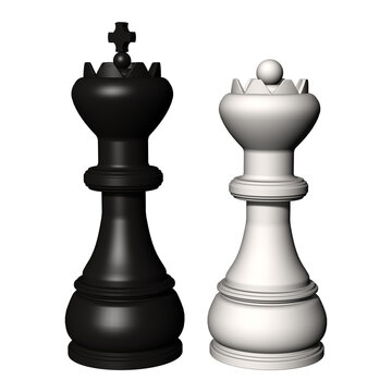 PNG. Trasparente. Scacchi re e regina, bianco e nero.
