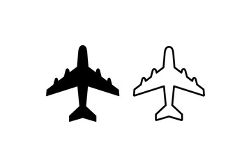 airplane silhouette icon and outline set