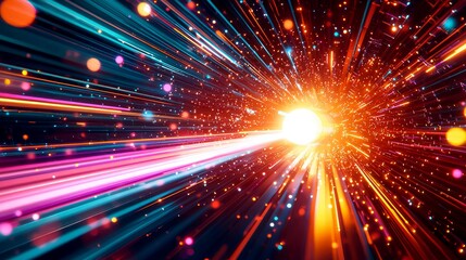 Naklejka premium Hypnotic Light Tunnel: A vibrant journey through the cosmos, showcasing dynamic energy and radiant colors. An abstract exploration of speed and light.