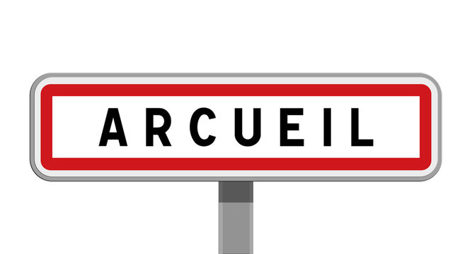 Panneau sur poteau central de ville de Arcueil, Val-de-Marne