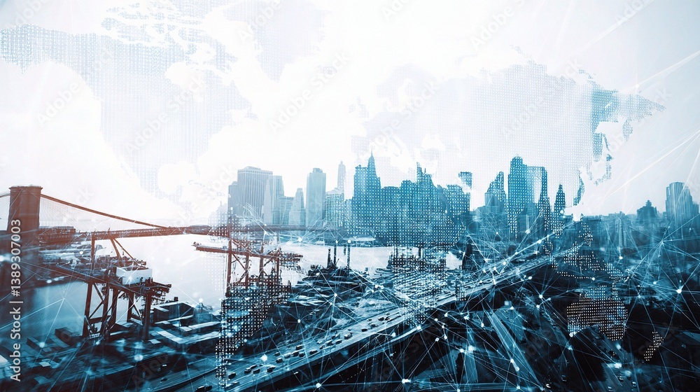 Aufkleber dynamic global trade network with double exposure effect