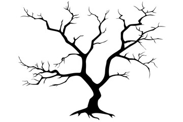 Fototapeta premium A dark, intricate silhouette of leafless tree with twisted branches, evoking sense of mystery and nature beauty. This artistic representation captures essence of barren landscape