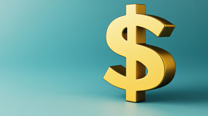 large golden dollar sign stands prominently against clean blue background, symbolizing wealth and prosperity