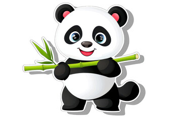 A Cute cartoon panda holding bamboo, showcasing playful and friendly expression. This adorable character is perfect for children illustrations, educational materials, or fun designs