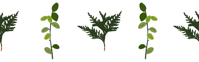 Leaves border on a white background. Hand-drawn illustration. Perfect for spring and summer.