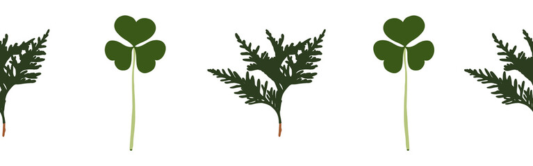 Leaves border on a white background. Hand-drawn illustration. Perfect for spring and summer.