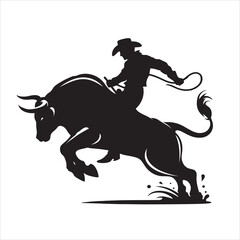 Fototapeta premium A Western Cowboy Bull Rodeo Silhouette Logo and T-Shirt