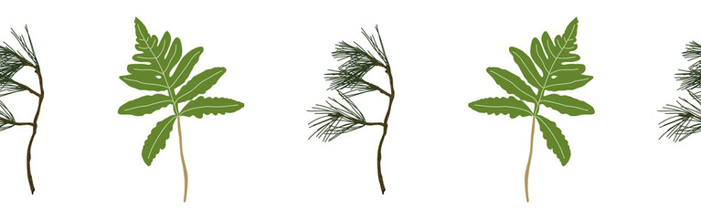 Leaves border on a white background. Hand-drawn illustration. Perfect for spring and summer.