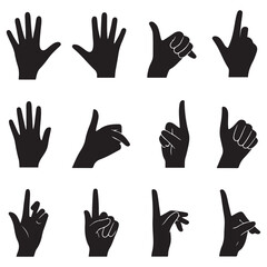 Set of various Silhouette Vector Black silhouette woman hands. collection of female hands of different gestures. Trendy minimal style for logos, prints, designs, illustrations. with white background