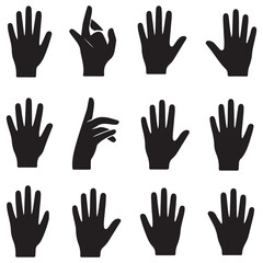 Set of various Silhouette Vector Black silhouette woman hands. collection of female hands of different gestures. Trendy minimal style for logos, prints, designs, illustrations. with white background