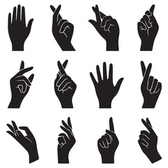 Set of various Silhouette Vector Black silhouette woman hands. collection of female hands of different gestures. Trendy minimal style for logos, prints, designs, illustrations. with white background
