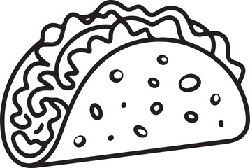 Cute black and white line drawing silhouette icon of a mexican taco.