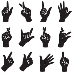 Set of various Silhouette Vector Black silhouette woman hands. collection of female hands of different gestures. Trendy minimal style for logos, prints, designs, illustrations. with white background