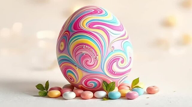 big colorful easter egg on a beige background