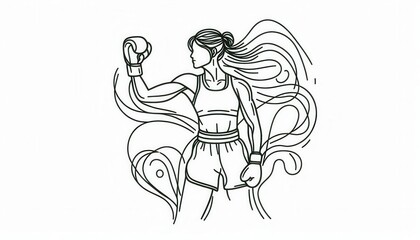 Boxing action pose gym line art illustration energetic atmosphere artistic viewpoint