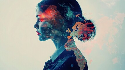 Innovative Businesswoman Profile with Financial Data Overlay