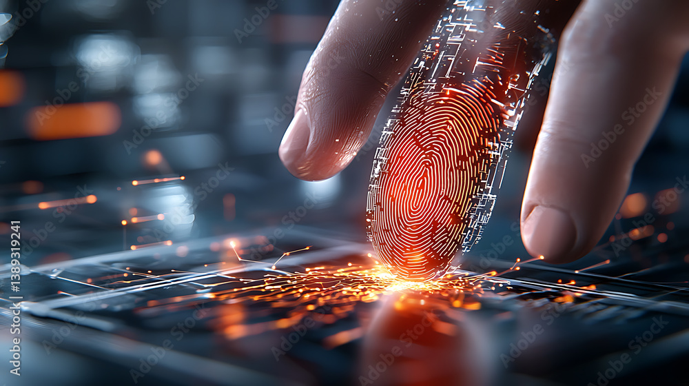 Poster digital fingerprinting technology revolutionizing security measures modern labs high-tech image futu
